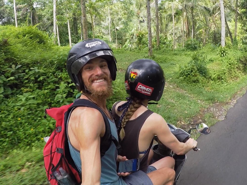 Riding on a scooter through Bali countryside