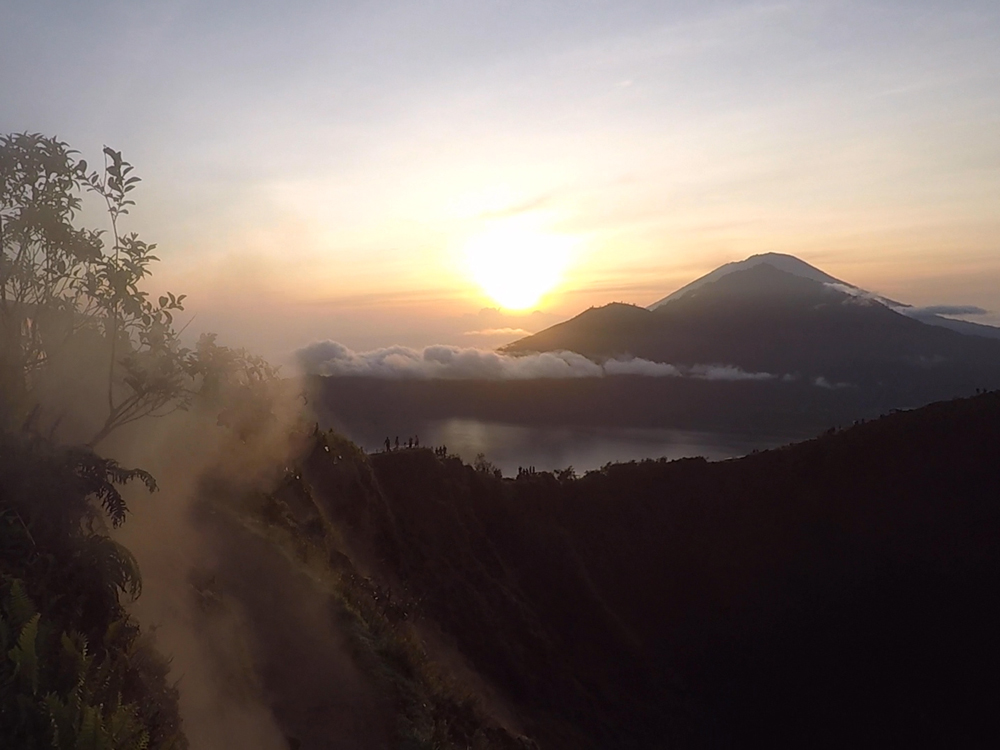 View from Mount Batur overlooking Mount Batur lake and Mount Abang